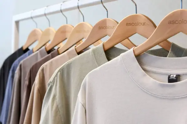 image of t shirts nicely hung on hangers to show t shirt category