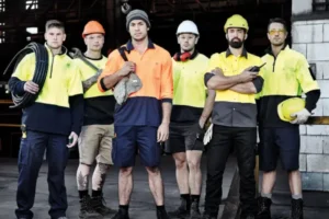 Hi_Vis_Group_Mens (1) image of six people in workwear with hi vis shirts and work pants to show workwear category