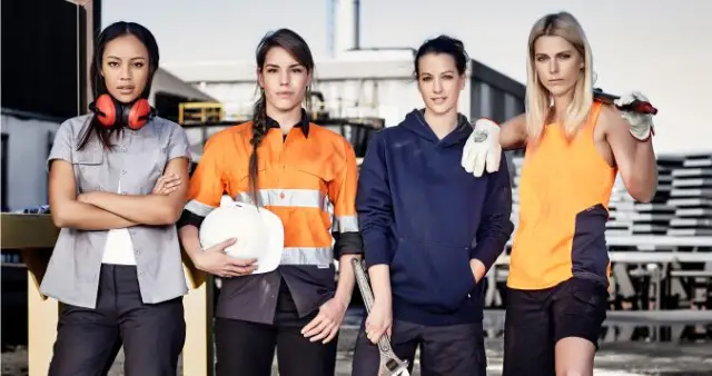 image of four people in workwear wearing hi vis shirts to show workwear available