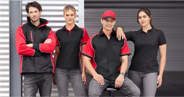 image of four people in a team wearing teamwear colours to show sportswear