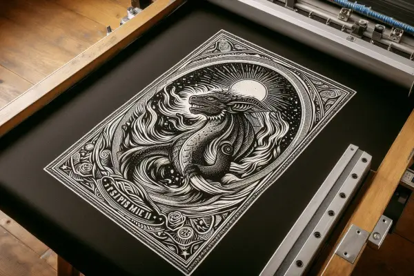 image of a screen printed t shirt during screen printing process to show print availability