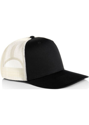 Blackfront baseball cap with white mesh back and curved brim, trucker style