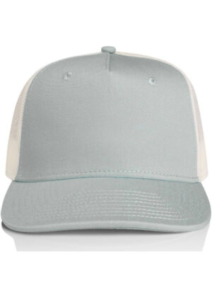 Front view of a gray baseball cap with light beige mesh back panels.