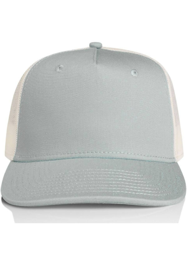 Front view of a gray baseball cap with light beige mesh back panels.