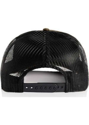 Black mesh baseball cap seen from the back with an adjustable snapback strap