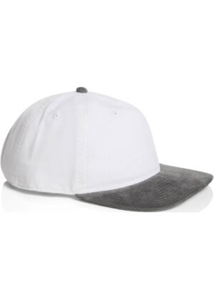 White baseball cap with a gray curved brim on a white background.