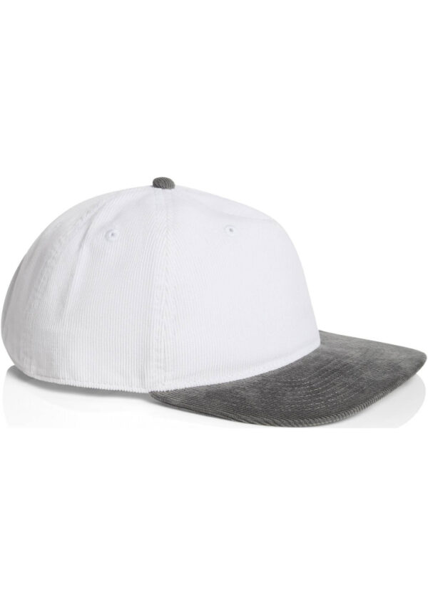 White baseball cap with a gray curved brim on a white background.