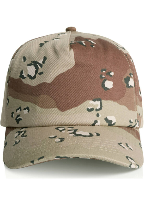 Desert camouflage baseball cap with a curved brim in tan, brown, and beige tones