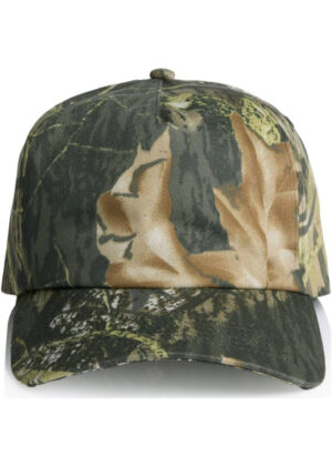 Camouflage baseball cap in woodland pattern, front view
