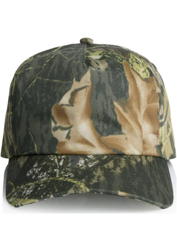 Camouflage baseball cap in woodland pattern, front view