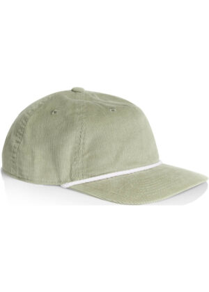 Light green corduroy baseball cap with a white rope trim along the brim.