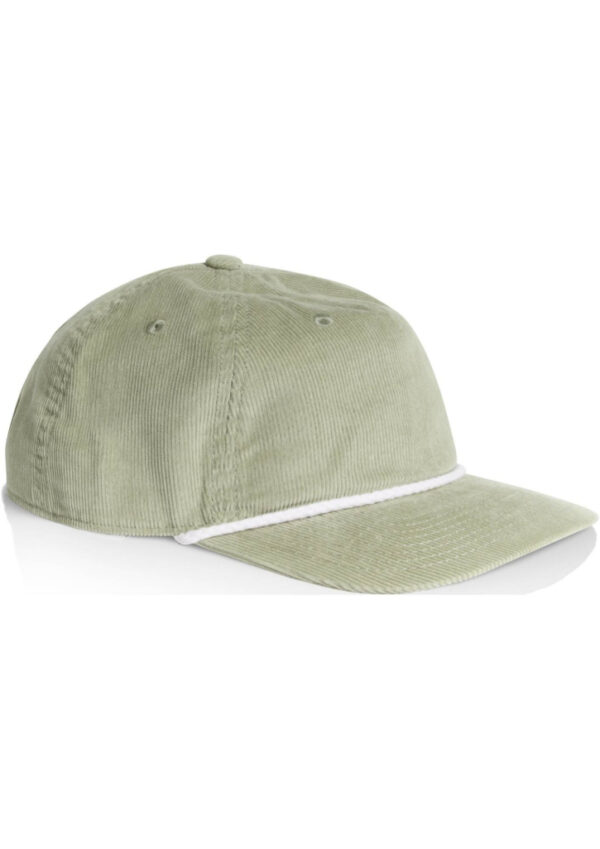 Light green corduroy baseball cap with a white rope trim along the brim.