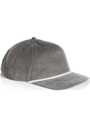 Gray corduroy cap with white rope trim, angled to the side, on a white background.
