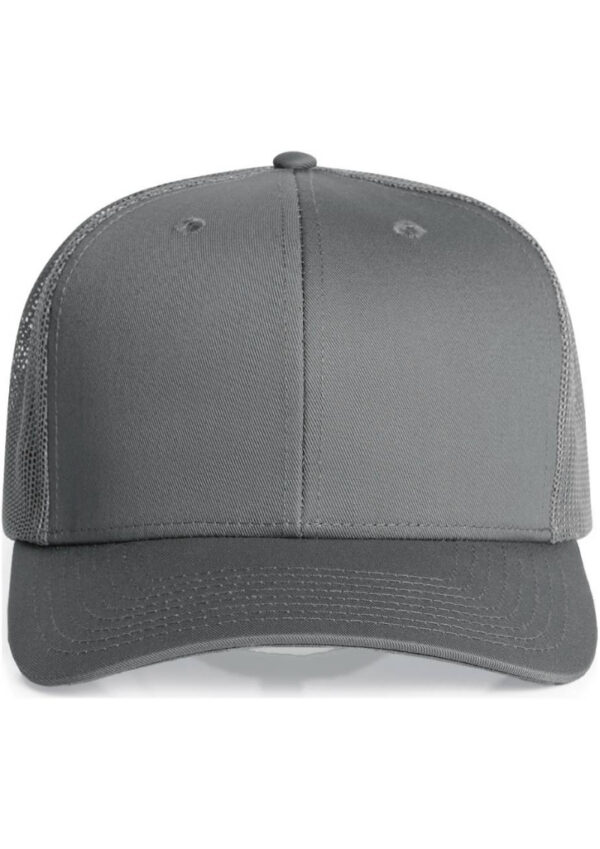 Gray baseball cap with a solid front panel and mesh back, shown from the front view.