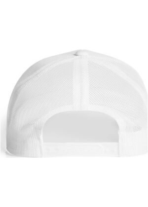 Back view of a white mesh baseball cap with an adjustable snapback closure.