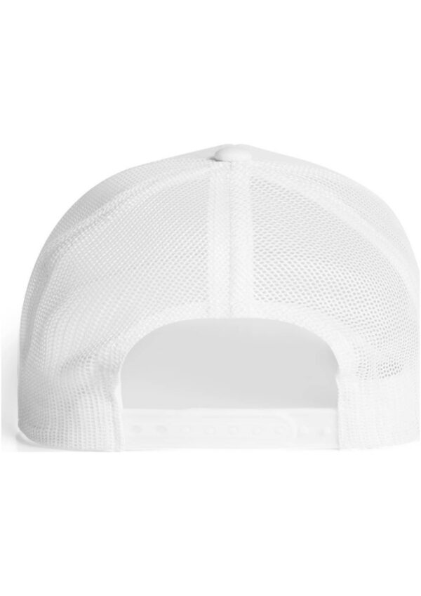 Back view of a white mesh baseball cap with an adjustable snapback closure.