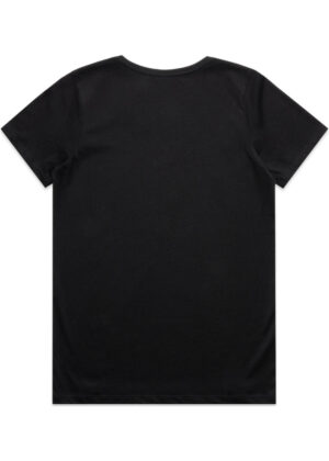 Back view of a plain black short-sleeve T-shirt.