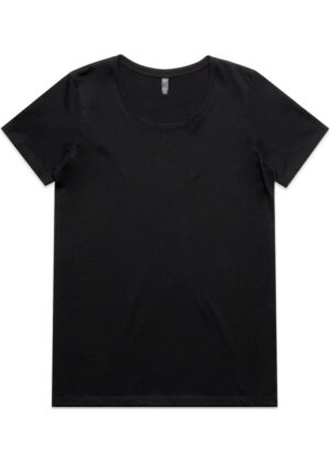 Black short-sleeve crew-neck t-shirt laid flat on white background, front view