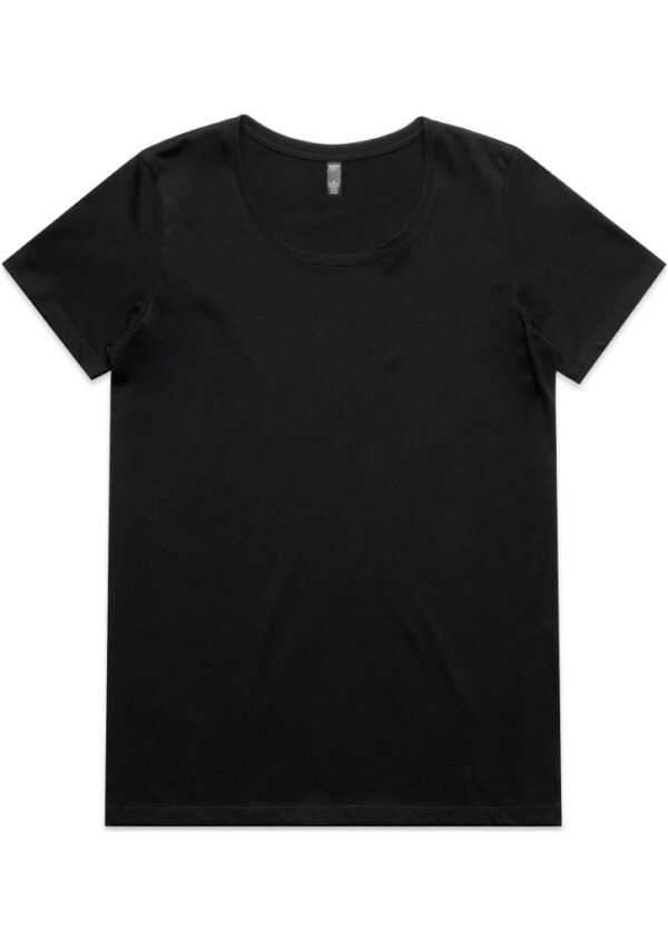 Black short-sleeve crew-neck t-shirt laid flat on white background, front view