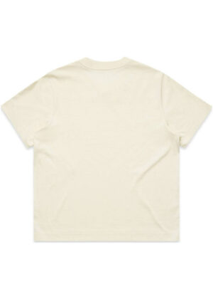 Cream-colored short-sleeve T-shirt viewed from the back, plain design with no logo.