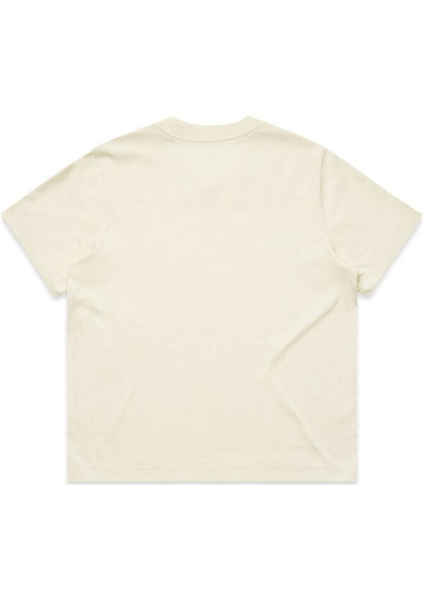 Cream-colored short-sleeve T-shirt viewed from the back, plain design with no logo.