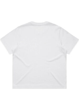 Back view of a plain white T-shirt laid flat on a white background.