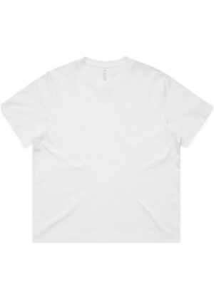 White crewneck short-sleeve t-shirt laid flat on a white background