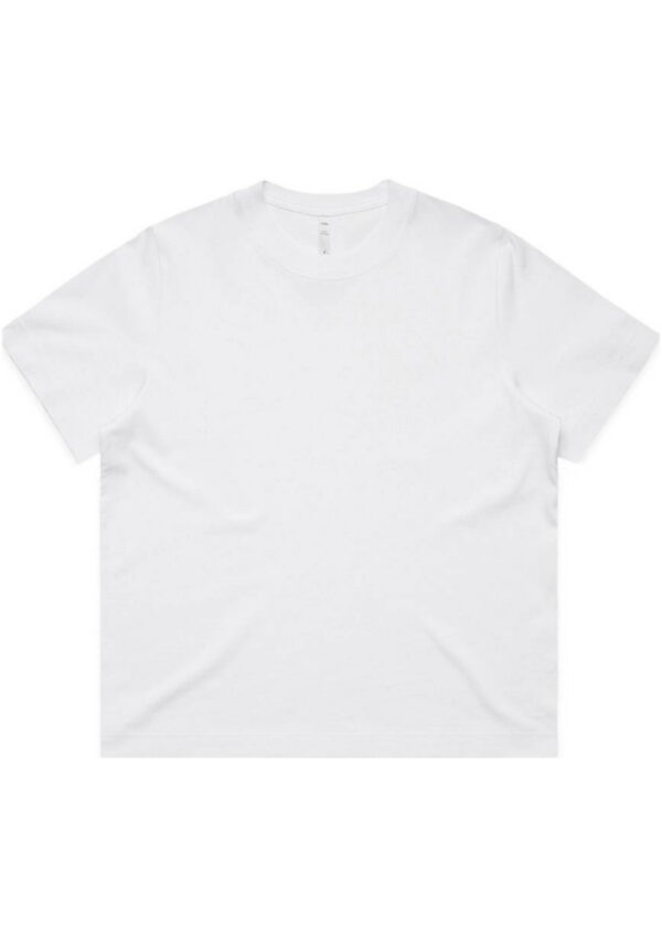 White crewneck short-sleeve t-shirt laid flat on a white background