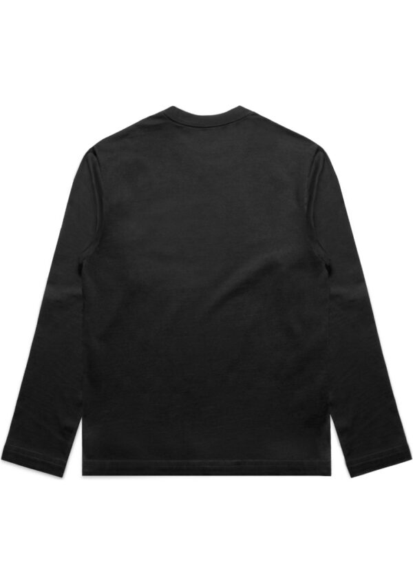 Back view of a plain black long-sleeve crew-neck shirt on a white background.