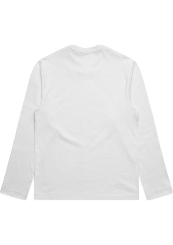 Back view of a plain white long-sleeve T-shirt laid flat on a white background.