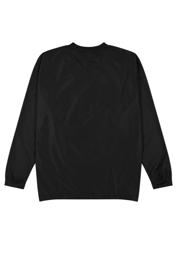 Black long-sleeve crewneck shirt shown from the back, plain and unembellished