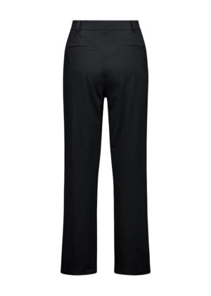 Back view of black tailored trousers with belt loops and two back welt pockets.