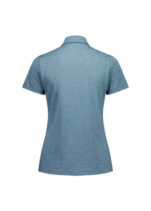 Back view of a light blue short-sleeve polo shirt on a white background, showing the collar and plain design.