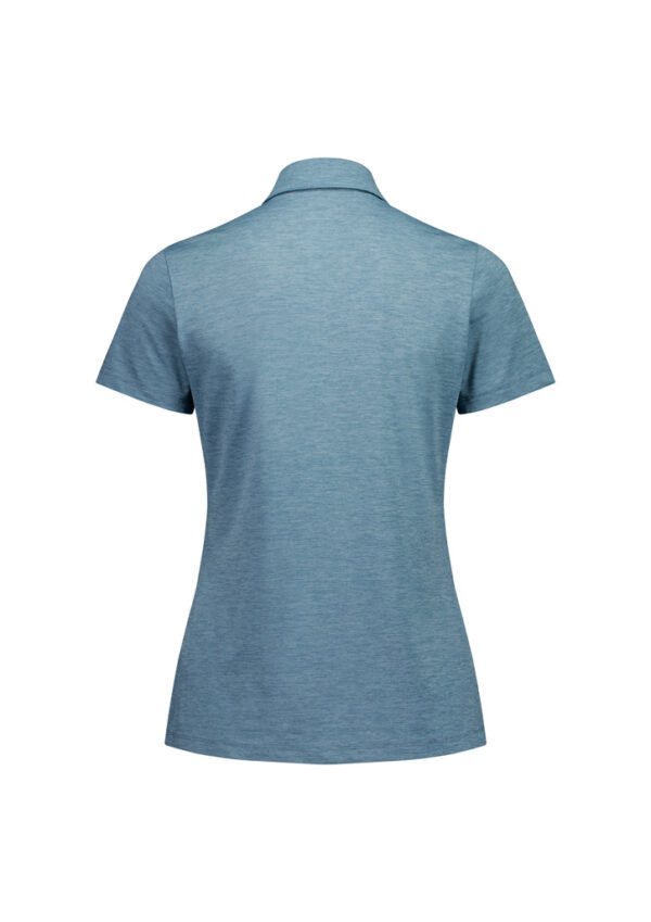 Back view of a light blue short-sleeve polo shirt on a white background, showing the collar and plain design.