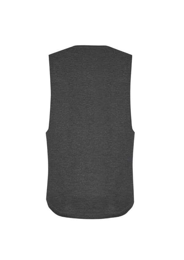 Dark gray sleeveless tank top shown from the back against a white background