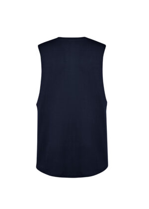 Back view of a navy blue sleeveless tank top