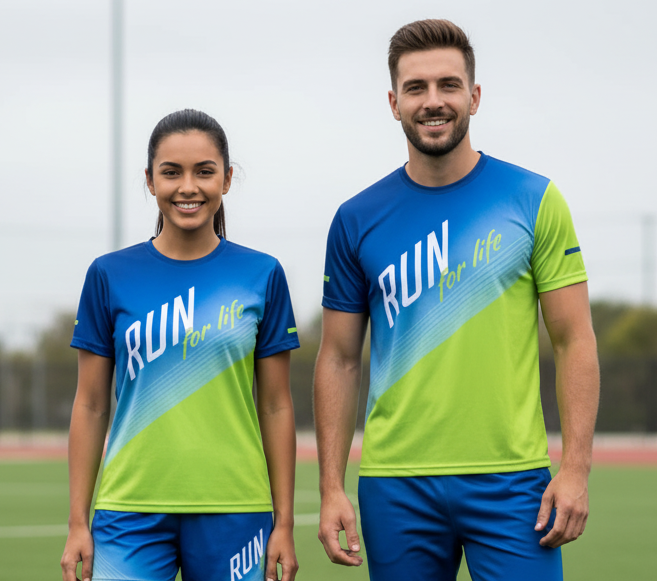 Close-up of sportswear showing vibrant, detailed sublimation print