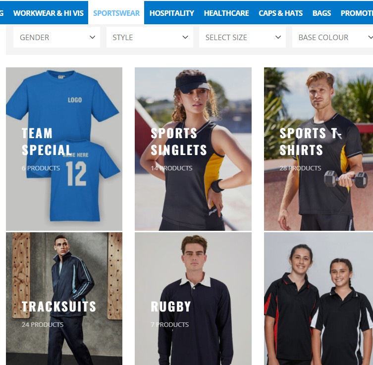 Sportswear image showing various items like jerseys, shorts, and warm-up gear